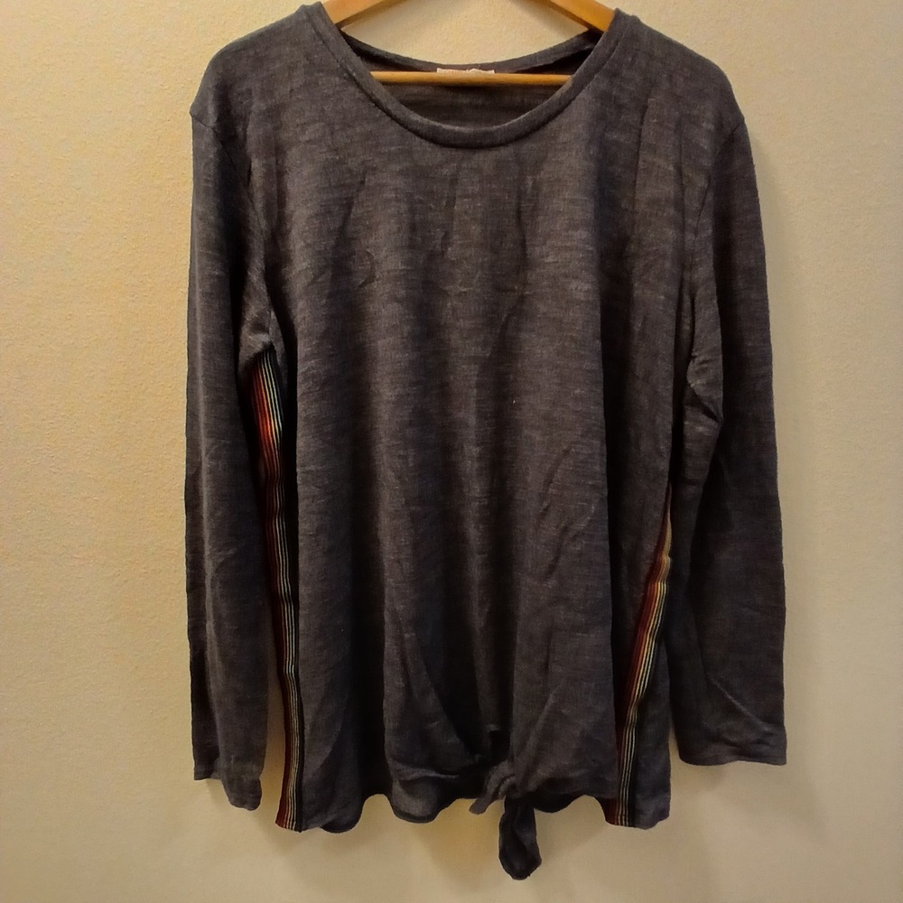 Carole Christian Tie Front Long Sleeve Top‎ Rainbow Stripe Women's